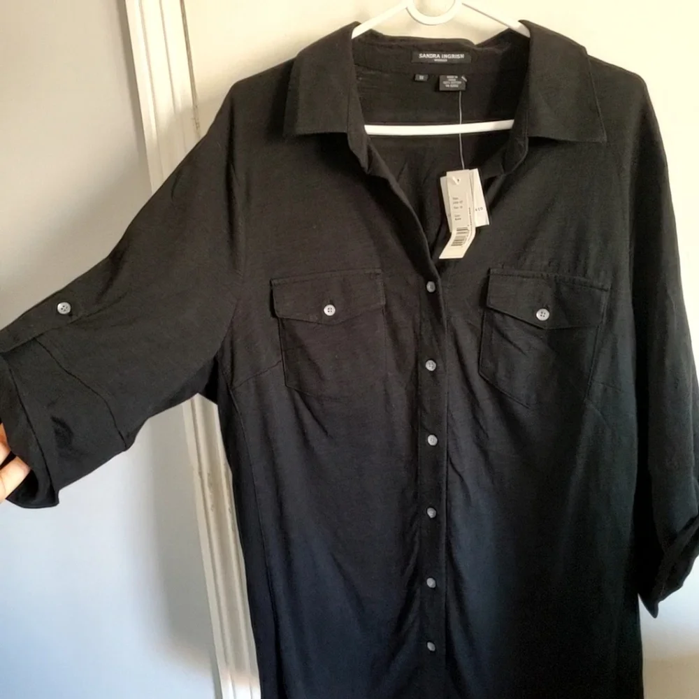 Nordstrom Sandra Ingrish Womens Cotton Button Down Top Size 1X Career Office - Picture 2 of 10